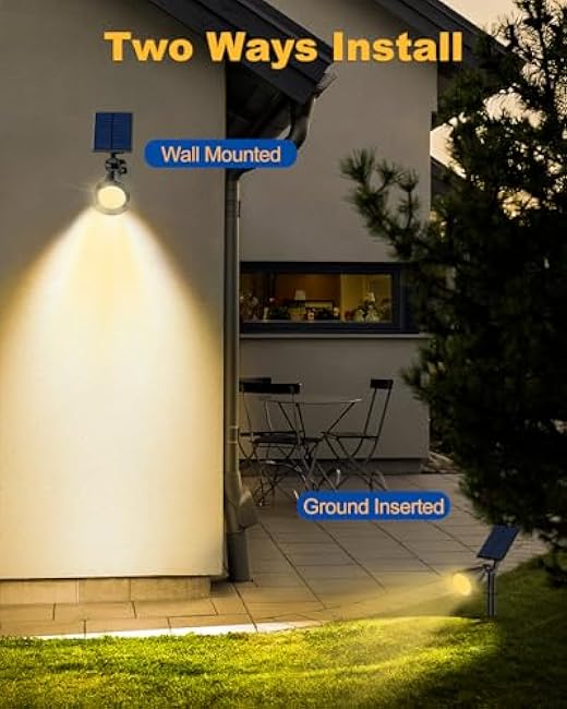 Solar Spot Lights Outdoor, 4 Pack Outdoor Solar Lights for Yard, 4 Lighting Mode Solar Landscape Spotlights with Auto On/Off, 2-in-1 Waterproof Wall Lights for Garden, Walkway (Warm White)