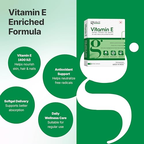 Image of GLIMLACH Vitamin E Capsule for Glowing Face, Skin and Hair Nutrition, Vitamin E Capsule Pack with Nutrient-Rich Formulation for Face Care, Skin Care and Hair Care (15 Capsules Each) (7)