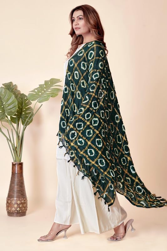 Image of Women Bandhani Dupatta | Traditional Chunri Print with Decorative Border | Lightweight Ethnic Stole for Festive and Wedding Wear