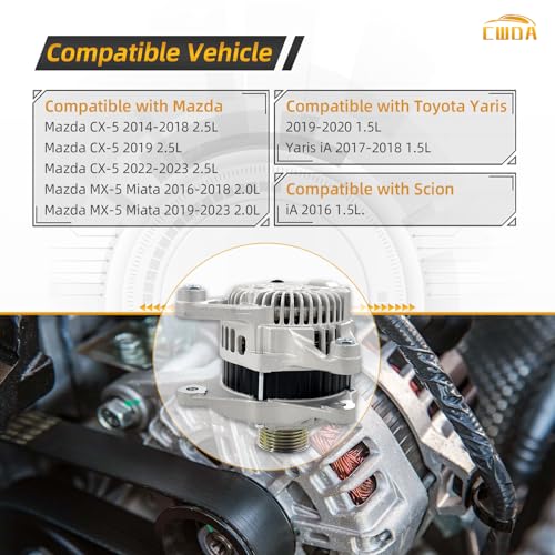 Image of 20288N Alternator 12V 100A Compatible with 2013-2023 Mazda & Toyota & Scion | CX-5 CX5 2013-2019 /2022-2023, 3 2014-2018, 6 2014-2021, CX-3 2016-2021,MX-5 Miata & Yaris,Yaris iA & iA