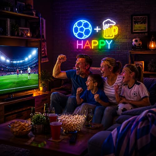 Image of Neon Sign, Soccer Neon Signs for Wall Decor LED Signs Neon Light | Soccer Neon Sign for Fans, Sports Themed, Bedroom, Man Cave, Gaming Room Decor, Boys Gift, Dimmable, USB Powered