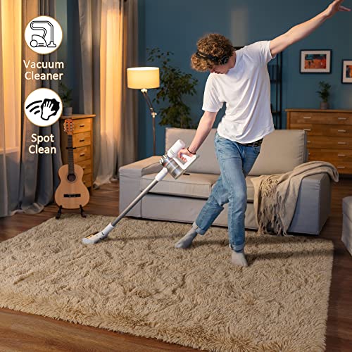 HOMORE 4x6 Rug for Bedroom, Light Tan Fluffy Area Rug Modern Shag Rugs for Living Room, Super Soft Beige Rug for Kids Room, Cute Carpets for Nursery Boys Girls Home Dorm