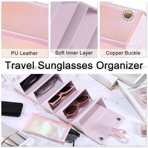Image of PATIKIL Travel Sunglasses Organizer, 5 Slot Foldable Sunglasses Holder Leather Sunglass Storage Organizer with Pouch