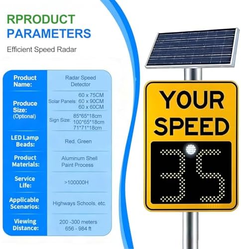 IP65 Waterproof Solar Speed Radar Sign | All Weather LED Traffic Display for Highways & City Streets | 600x900mm Speed Limit Indicator with Flashing Lights