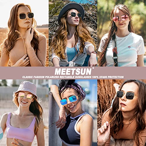 MEETSUN Rectangle Polarized Sunglasses for Women Men Retro Classic Square Sun Glasses UV400 Protection Vintage Metal Frame2