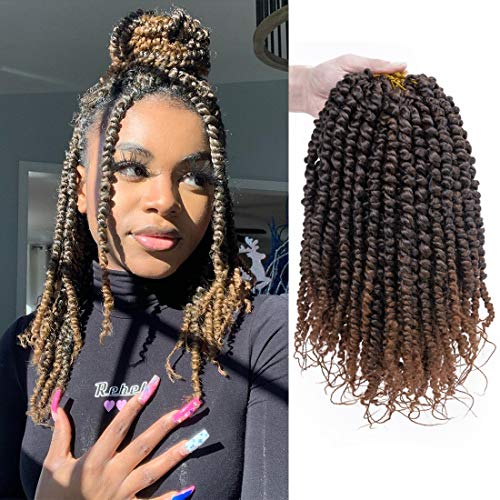 8 Packs Pre-Twisted Passion Twist Crochet Hair Pre-Looped Passion Twist Crochet Braids Ombre Short Synthetic Braiding Hair Extension 12 Inches 12 Strands/Pack (12 inch (pack of 8), T30)