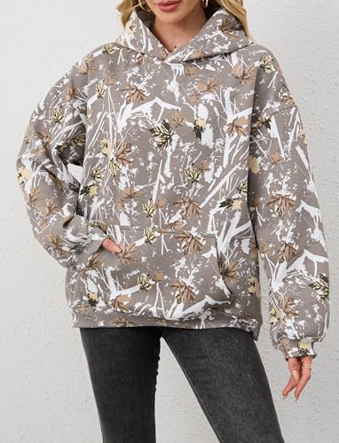 Image of Dsewpaur Camo Hoodie For Women Oversized Long Sleeve Drop Shoulder Fleece Hooded Sweatshirt Pullover With Pocket Outfits