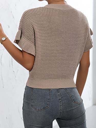 Verdusa Women's Ruffled Short Sleeve Round Neck Knitted Top Pullovers Sweater2