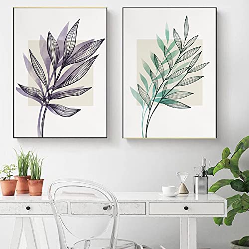 Feuilles botaniques abstraites sur toile 70x100cm pour habiller un mur vide