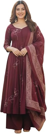 ANNI Designer Women's Viscose Blend Umbrella Style Printed Kurta Palazzo with Dupatta | Elegant Kurta Set for Women | Styl...