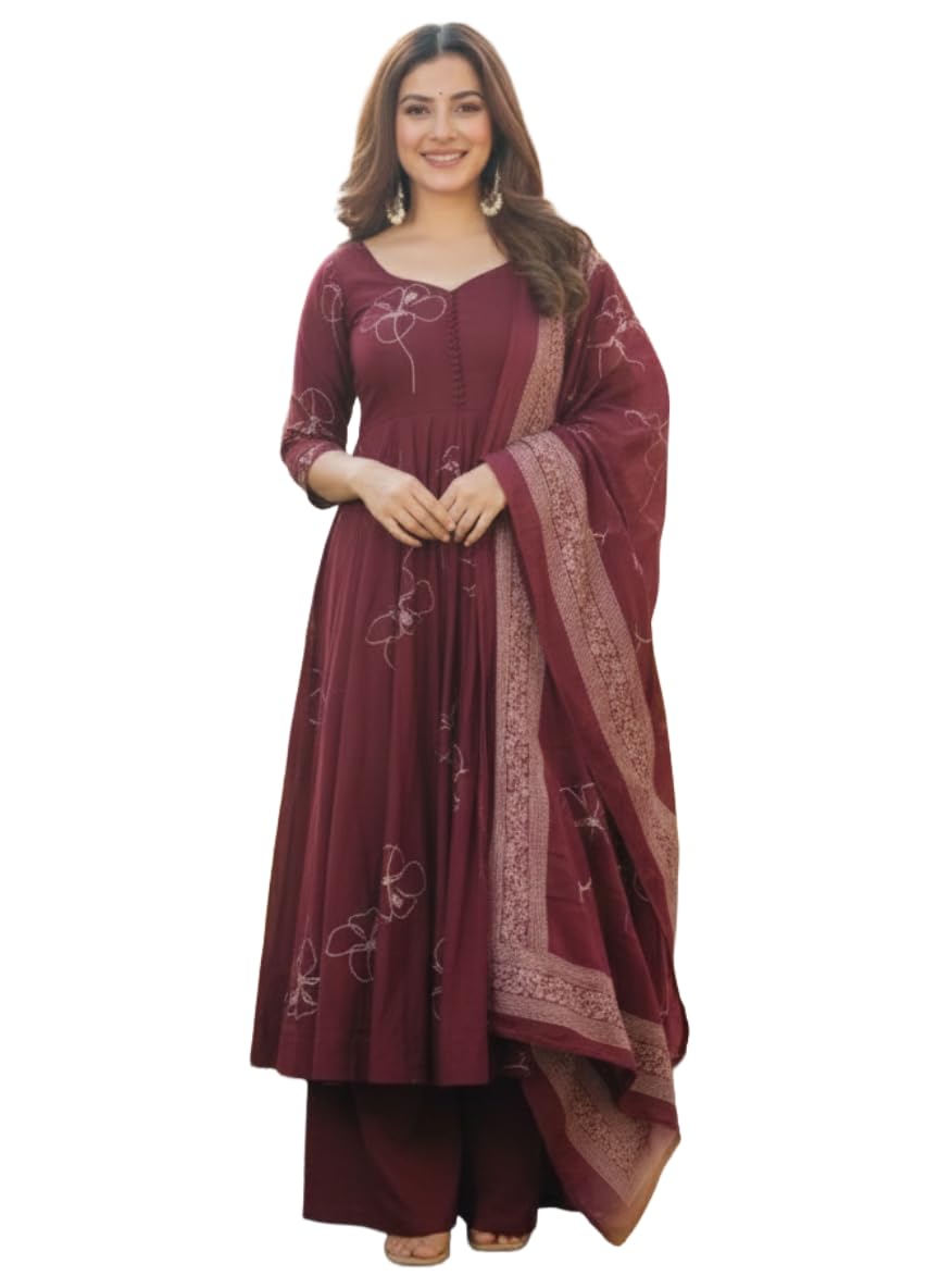 ANNI Designer Women's Viscose Blend Umbrella Style Printed Kurta Palazzo with Dupatta | Elegant Kurta Set for Women | Styl... - Review, Price and Buying Guide