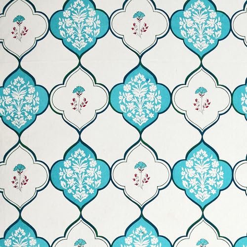 Image of BLOCKS OF INDIA Hand Block Printed 200 TC Cotton King Size Bedsheet | MUGHAL Turquoise
