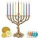The Dreidel Company Hanukkah Menorah Tree of Life, Brass Finish for Chanukah, Fits Most Standard Hanukkah Candles