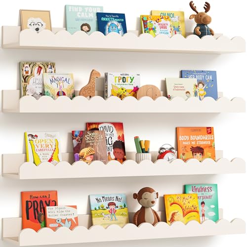 Seocry 23Inch Long Scalloped Wall Bookshelves for Nursery, Floating Wooden Book Shelves for Kids Room, White Nursery Shelves for Wall, Baby & Toddler Room Decor - image 1