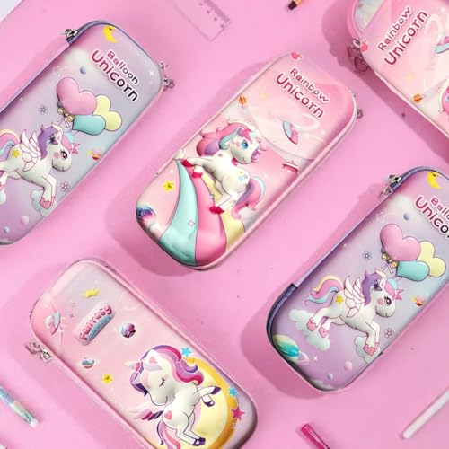 Image of EVA Large Capacity Stationery Box 3D Cartoon Pen Pencil case Multi-Compartment for School Students with Zip Closure -Best Birthday Gift for Girls, Boys & Kids (Dream Unicorn-Pink)