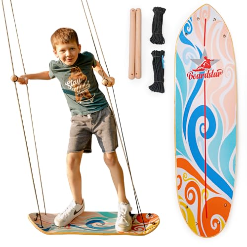 Outdoor Standing Swing for Kids - Totally Rad Surf Skate Inspired Stand Up Tree Swing for Kids with Adjustable Handles - Easy-to-Install Kids Swings for Outside - Boys & Girls Ages 4-14 - Swirl
