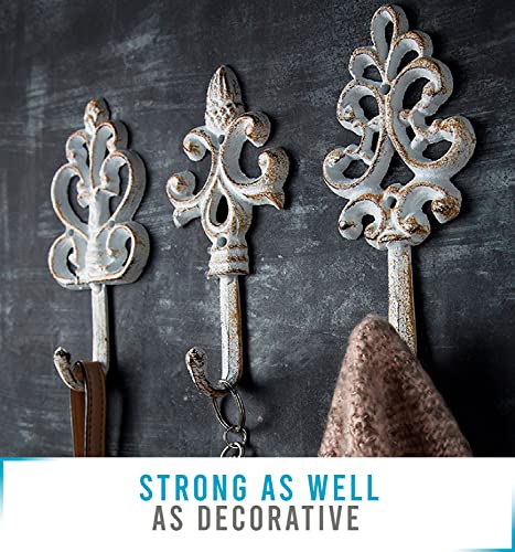 Comfify Shabby Chic Cast Iron Decorative Wall Mounted Hooks - Rustic White - Antique - French Country Charm - Large Decorative Hanging Hooks - Set Of 3 - Screws And Anchors For Mounting Included #TOP3