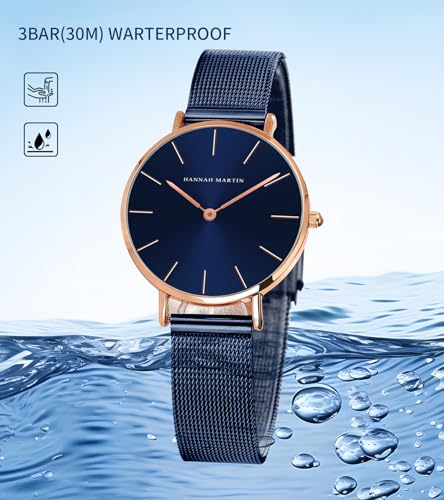 Image of HANNAH MARTIN Watches for Women Analog Women's Watch with Stainless Steel Expansion Band Minimalist Slim Dial 30M Waterproof Ladies Dress Wristwatch for Casual Daily Business