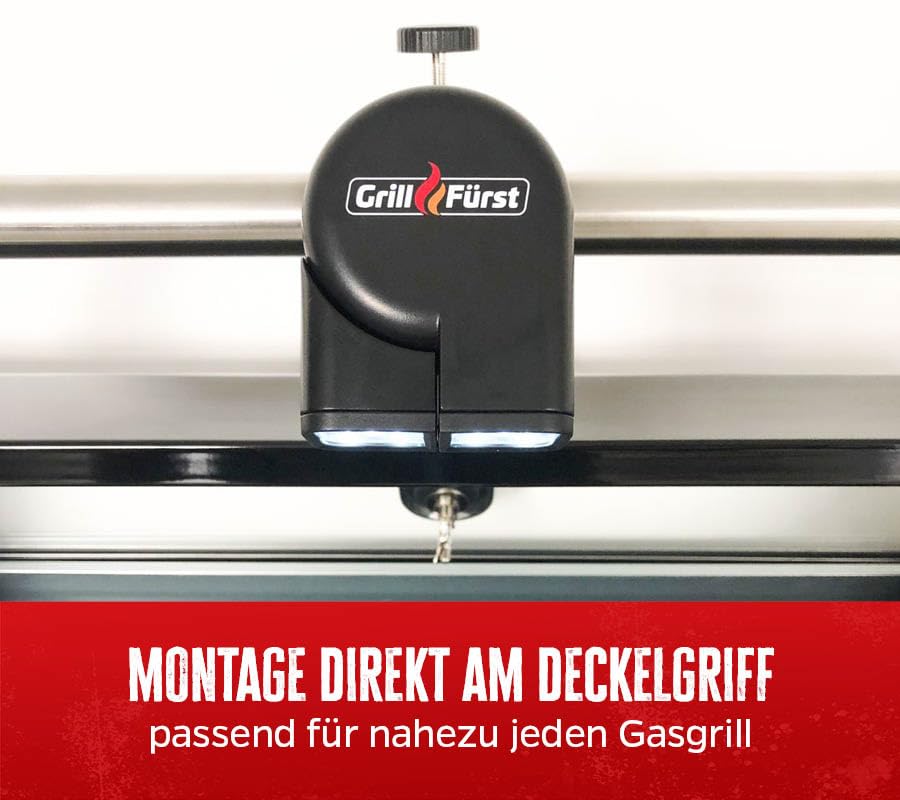 Grillfürst Universal LED Grilllampe - BBQ Grill-Licht - Grifflicht - Zwei schwenkbare Leuchtköpfe - Universell einsetzbares Grilllicht für viele Gasgrill Modelle