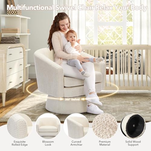 Sillón redondo chenille beige con giro 360 grados miniatura 7