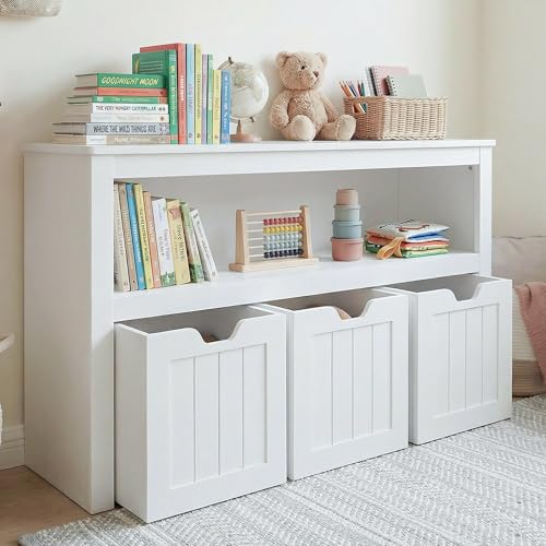 Leeshyah Kinderregal mit Boxen, Spielzeugregal Kinderzimmer mit 3 Rollboxen, Kinder Bücherregal und Spielzeugschrank, Spielzeug Aufbewahrung Regal, Kinderzimmer Möbel, Weiß
