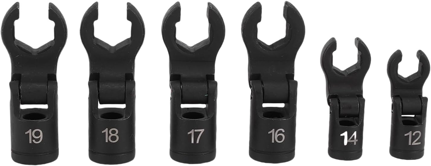 Eujgoov 6PCS Crows Foot Wrenches, 3/8 1/2 Inch Drive 6 Point Socket 180 Degree Flexible Head Fuel Line Wrench Set 12mm 14mm 16mm 17mm 18mm 19mm for Fuel Injector Hydraulic Lines