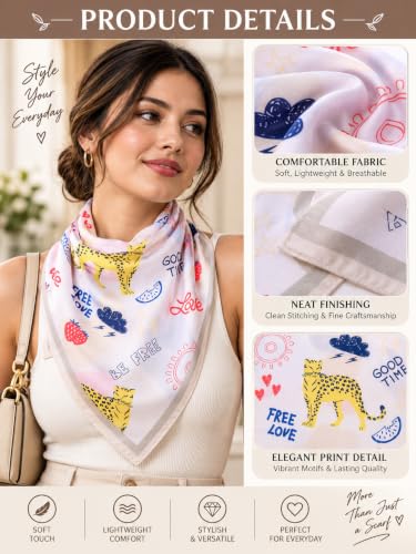 Image of Ravaiyaa - Attitude is everything Women Printed Silk Bandana 21 x 21 Inch Square Headband & Hair Wrap, Soft & Versatile | Fashion Neck Wrap