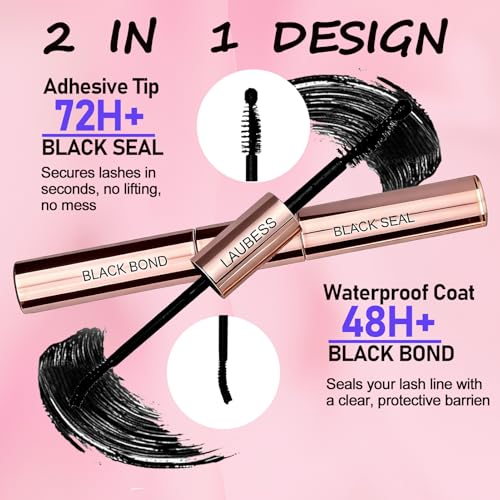 Image of Lash Bond and Seal Lash Glue Waterproof LAUBESS 2-IN-1 Cluster Lash Glue for Eyelash Clusters 72H 10ml (Black /Black)