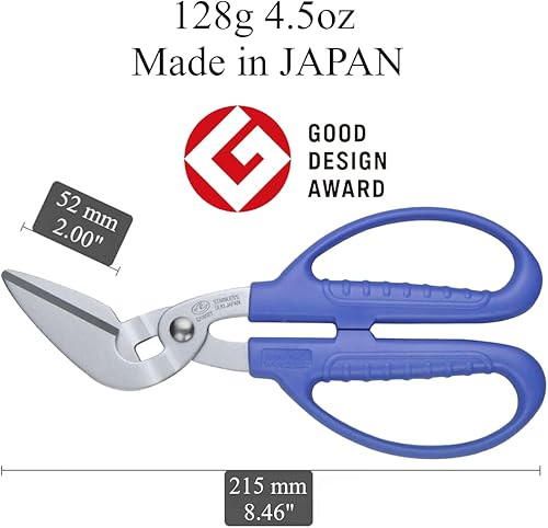 Miniatura 3 de CANARY Tijeras de cartón corrugado, tijeras pesadas para manualidades, hoja de acero inoxidable japonés, hechas en Japón, azul (PS-6500H)