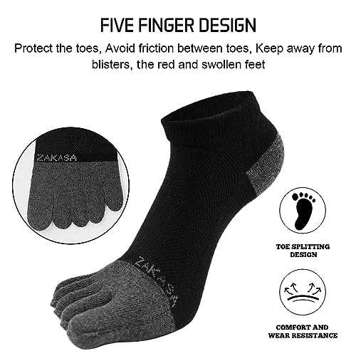 CaiDieNu Toe Socks for Men: Five Finger Cotton Athletic Crew Socks No Show Breathable Running Ankle Socks 5 Pairs Size 8-124