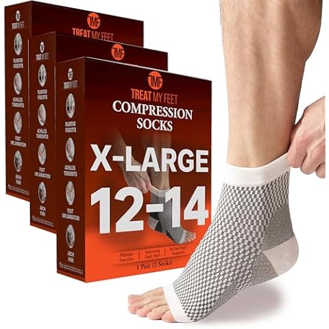 Treat My Feet Three Pairs of Plantar Fasciitis Socks Ankle Compression Sock Improves Blood Circulation, Achilles Heel Support - Alternative to Plantar Fasciitis Night Splints, 3-Pack, X-Large Cover