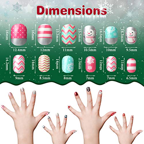 120 Pieces Girls Press on Nails Fake Nails Artificial Nail Tips Children Full Cover Short False Fingernails for Girls Kids Nail Art Decoration (Christmas Pattern) - Thumbnail 3