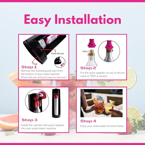 GreatWhip CO2 Quick Adapter Upgraded for Soda Water Bubbler Compatible with DUO/Terra/Art, Soda Maker Valve Refill Accessories for Quick Connecting Universal CO2 Cylinder with TR21-4 Male Thread, Pink