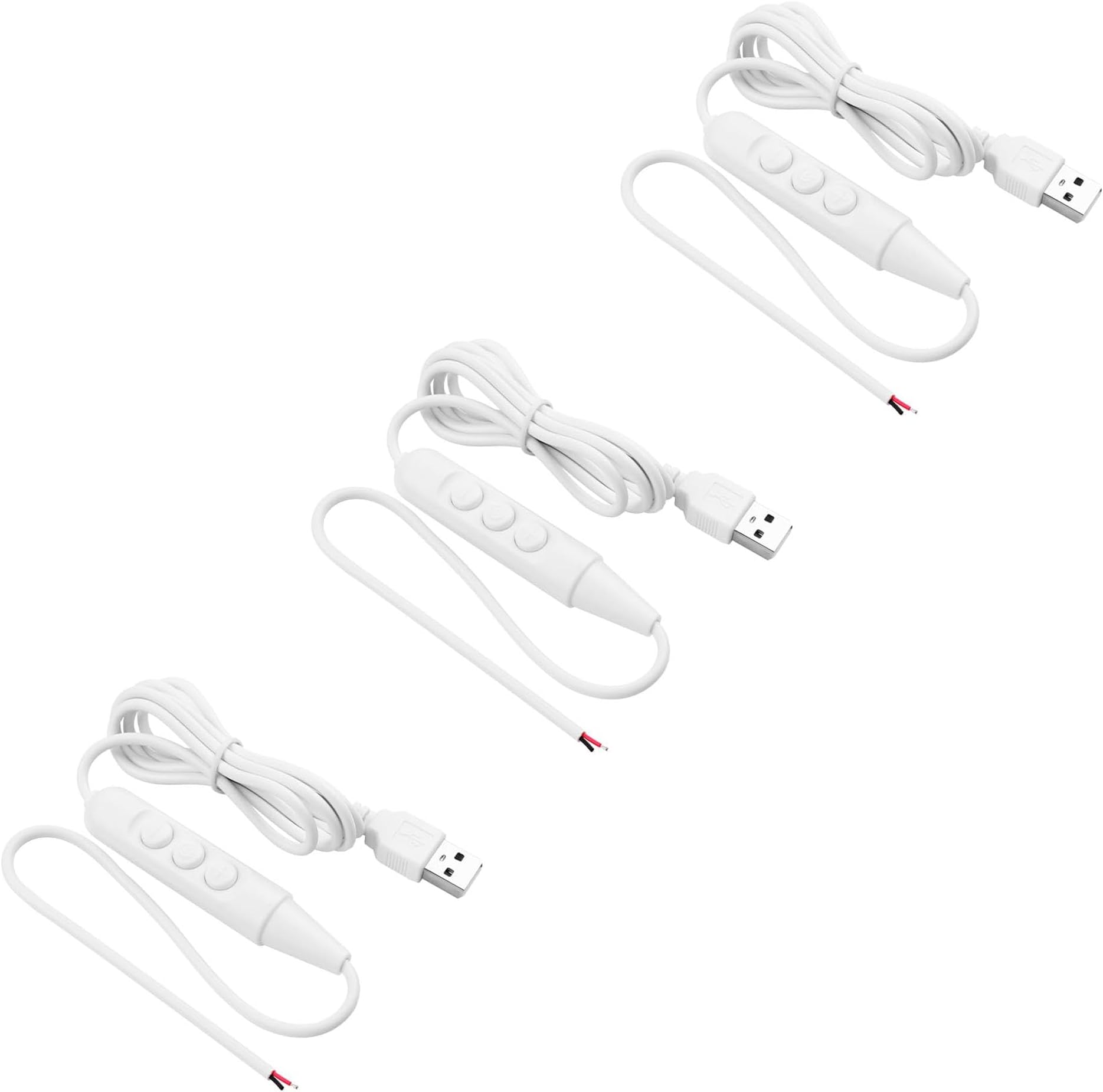 3 Pcs USB LED Dimmer Extension Cables with On/Off Button Switch to Stripped Ends, Usb Male 2.0 6-Speed Dimming Switch Power Cable, for LED Strips Little Table Lamp and Other 5V Devices (1.5M/4.9FT)