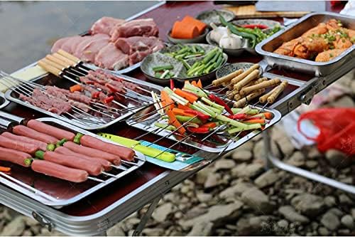 10 Pieces Barbecue Skewers Stainless Steel Kebab Skewers with Wooden Handle Barbecue Skewers Stainless Steel with Wooden Handle Reusable with Wooden Handle