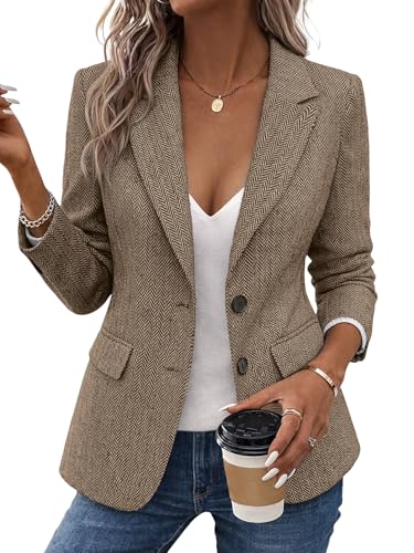 Mina Self Women's Herringbone Tweed Blazer Jacket