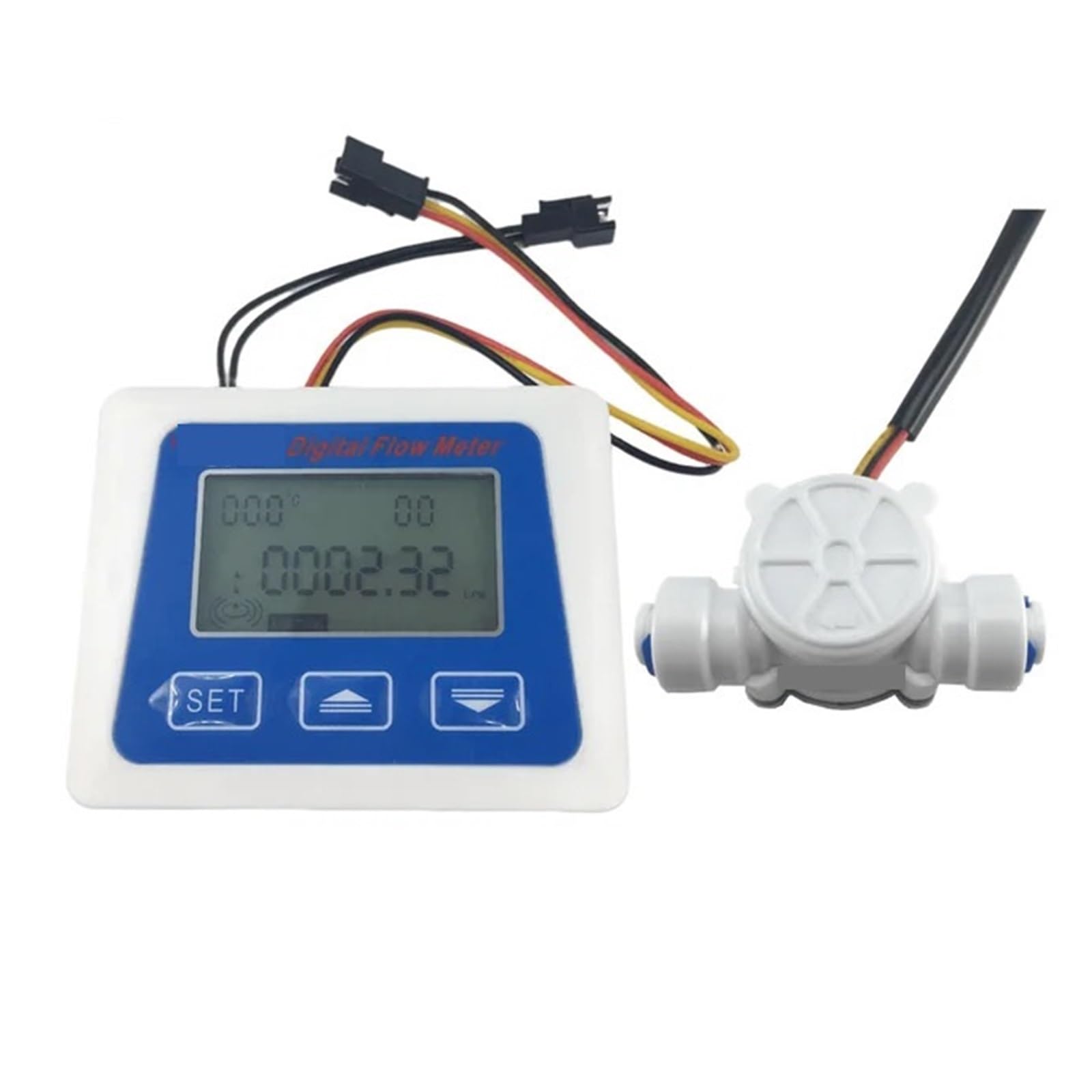 Alta Sensibilidad Medidor de Sensor de Flujo de Agua con pantalla LCD Digital, medidor de flujo, totalímetro con contador de flujo de turbina de 3/8 "/1/4" Medidas precisas(1-4 quick fit)