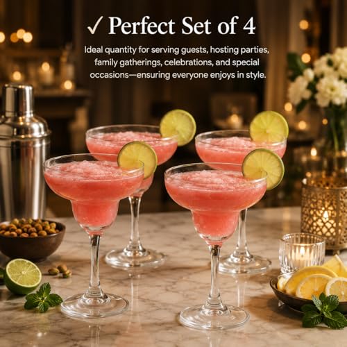 Image of bellemax 210 ML Cocktail Glasses | Premium Clear Glass Drinking Glasses | Modern Cocktail, Mocktail, Juice, Water & Soft Drink Glasses | Elegant Barware Glass Set for Home, Kitchen (Set of 4)