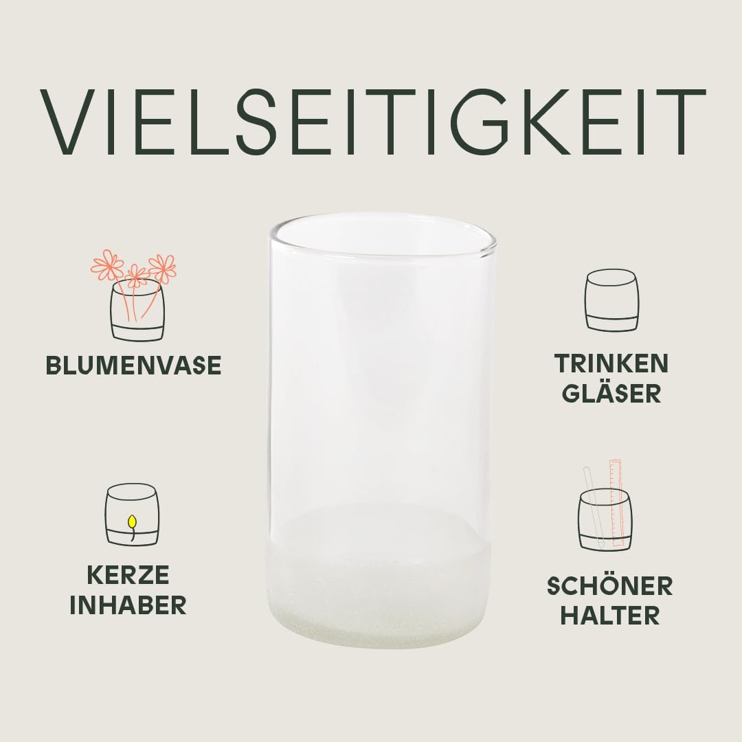 IWAS Upcycled Hohe Klare Trinkgläser | 350 Ml | 12 Oz | (6Er-Set) | Becher Aus Recyceltem Glas, Perfekt Für Cocktails