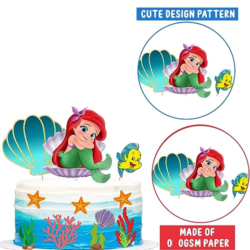 Image of Party Propz Mermaid Cake Topper-Set Of 24Pcs Cake Toppers For Cake Decoration|Happy Birthday Cake Topper|Mermaid Theme Birthday Decorations|Ariel Little Mermaid Cupcake Toppers|Cake Decoration Items