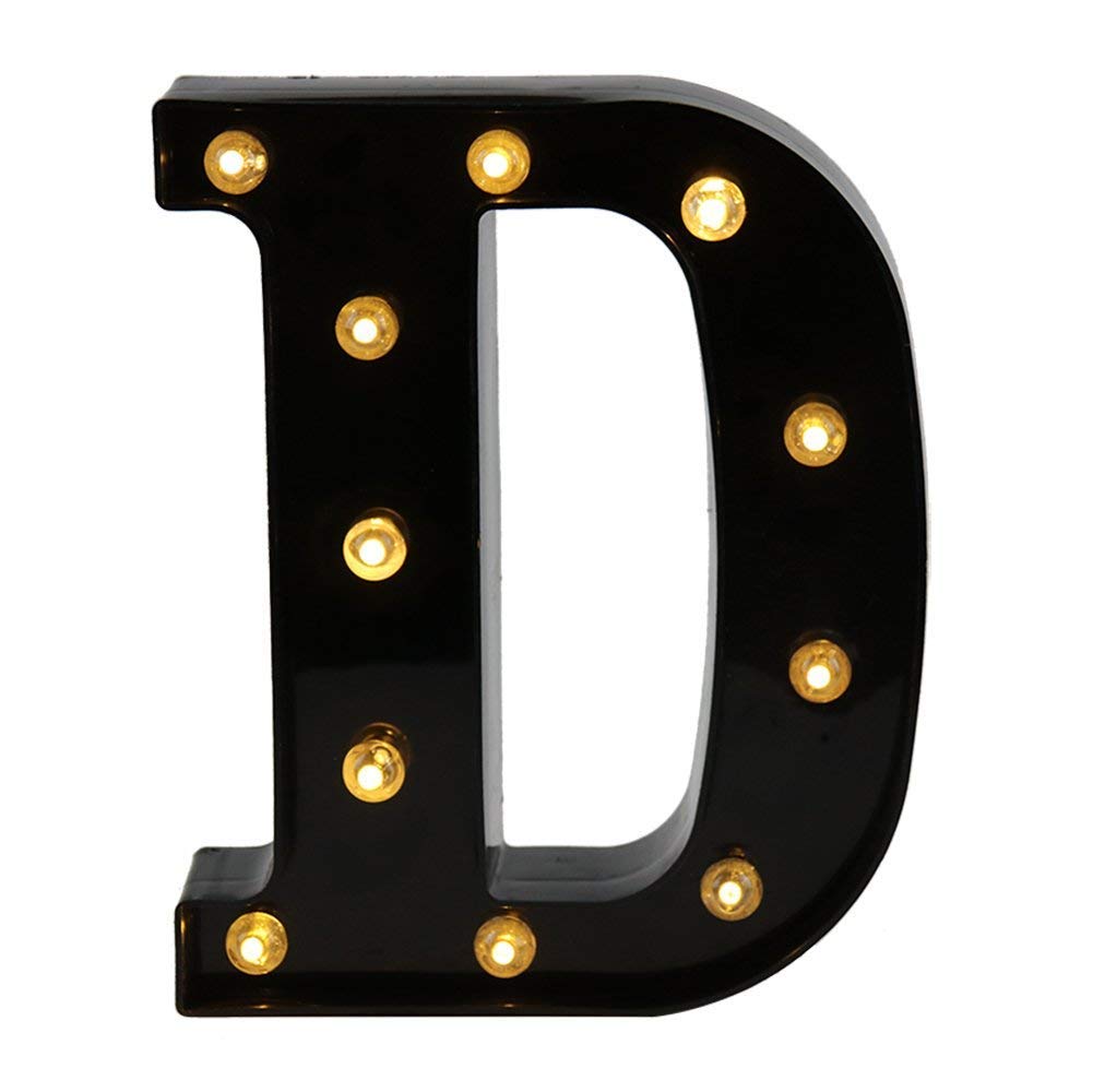 Pooqla Decorative LED Illuminated Letter Alphabet Marquee Sign with Lights for Wedding Birthday Party Christmas Night Lamp - Black