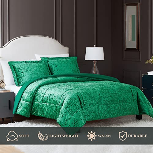 Wrensonge Velvet Comforter Set, 2 Piece Green Luxury Crushed Velvet Twin Bed Comforter Set, Soft Cozy Microfiber Diamond Quilting Design Bedding Set, Modern Glam Crinkled Velvet Comforter #TOP1