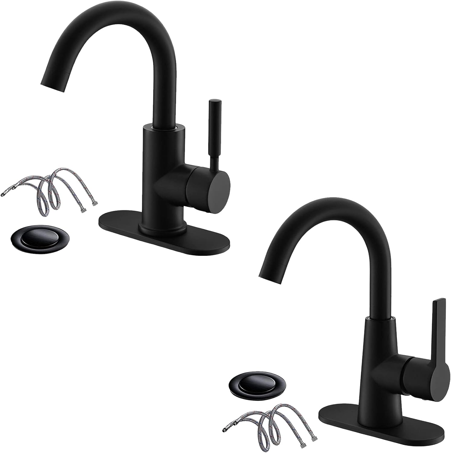Matte Black Single-Handle 4 Inch Bathroom Sink Faucet with Deck Plate and Supply Hoses, Bar Sink Faucet/Pre-Kitchen Sink Faucet with 360° Rotation Spout by Phiestina