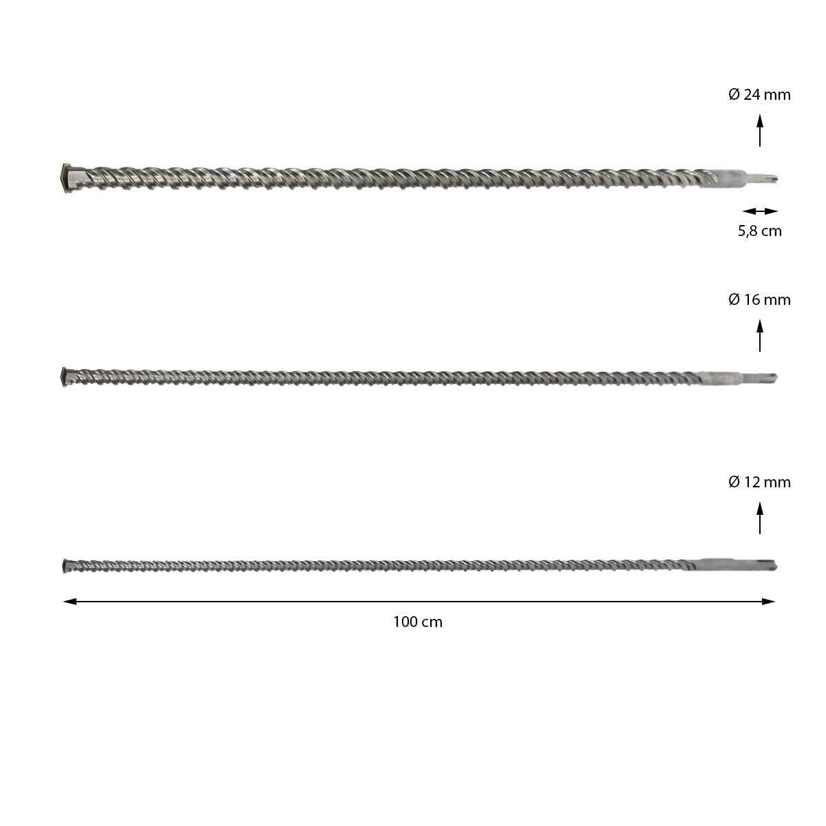 Set 3 Punte SDS Plus Per Muro Da 100cm - Diametri 12, 16, 24mm Per Trapani Demolitori - Foto 6