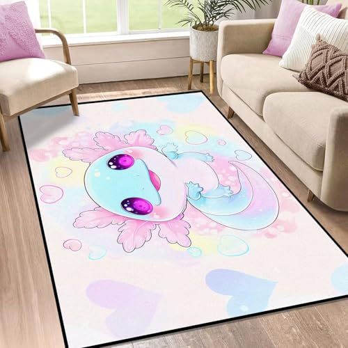 3' x 5' Axolotl Area Rugs for Girls Bedroom Nursery Laundry Study Room Kawaii Love Carpet Salamander Throw Rugs Home Decor Washable Non-Slip Doormat,