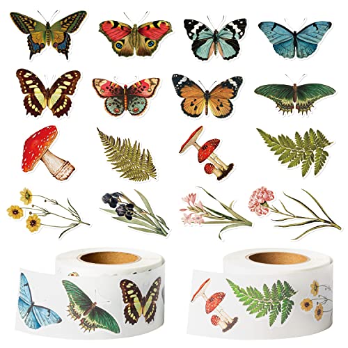W1cwey Assorted Butterfly Flower Sticker Rolls - 1000pcs(2 Rolls)Hello Spring Colorful Butterfly Giftwrap Decals Gift Tags Label Decorative Flower Cute Gift Wraping Stickers Party Favor Kids Scrapbook