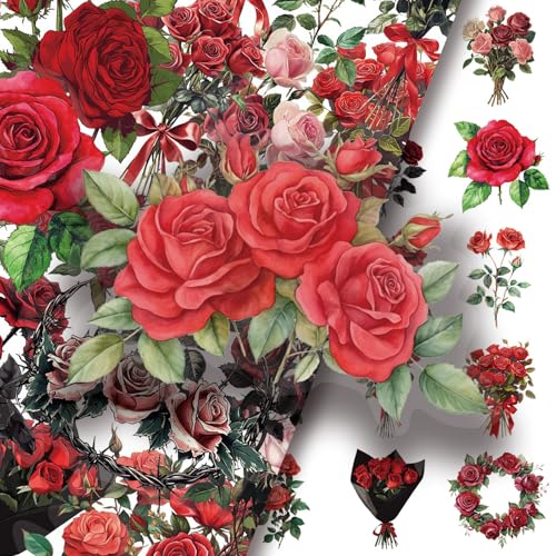 50枚セット レトロレッドローズ ステッカー かわいい アニメ おしゃれ 防水 トレンディ 落書き 漫画 アウトドア DIY スノーボード スーツケース ギター 車 バイク 自転車 水筒 ヘルメット パソコン 携帯 ノート