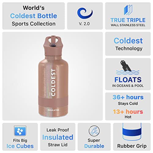 Coldest Sports Water Bottle with Straw Lid Vacuum Insulated Stainless Steel Metal Bottles Leak Proof Flask for Sports Gym (64 oz, Golden Rose Glitter) 6 Coldest Sports Water Bottle with Straw Lid Vacuum Insulated Stainless Steel Metal Bottles Leak Proof Flask for Sports Gym (64 oz, Golden Rose Glitter) - Image 4
