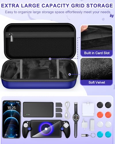 Image of FYOUNG Accessories Kit for PlayStation Portal, Carrying Case Bundle and Magnetic Portable Charger for PS5 Portal with Protective Case, 2 Screen Protectors, Wired Headphone, 8 Thumb Grips (Blue)