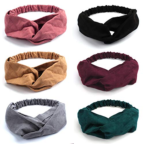 Didder 6 Pack Headbands for Women Elastic Turban Headbands Knotted for Women Boho Vintage Style Criss Cross Head Wrap